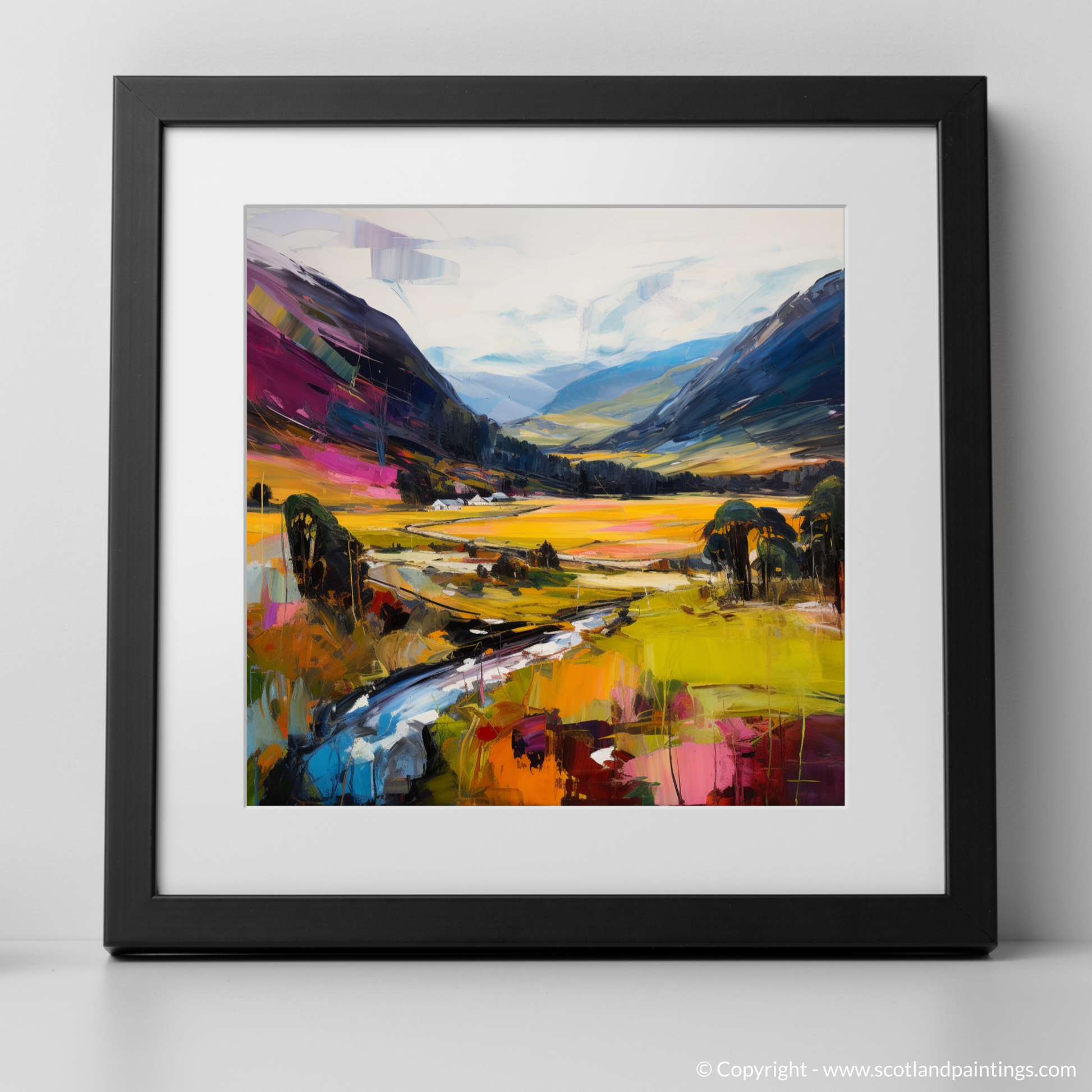 Art Print of Glen Feshie, Highlands with a black frame