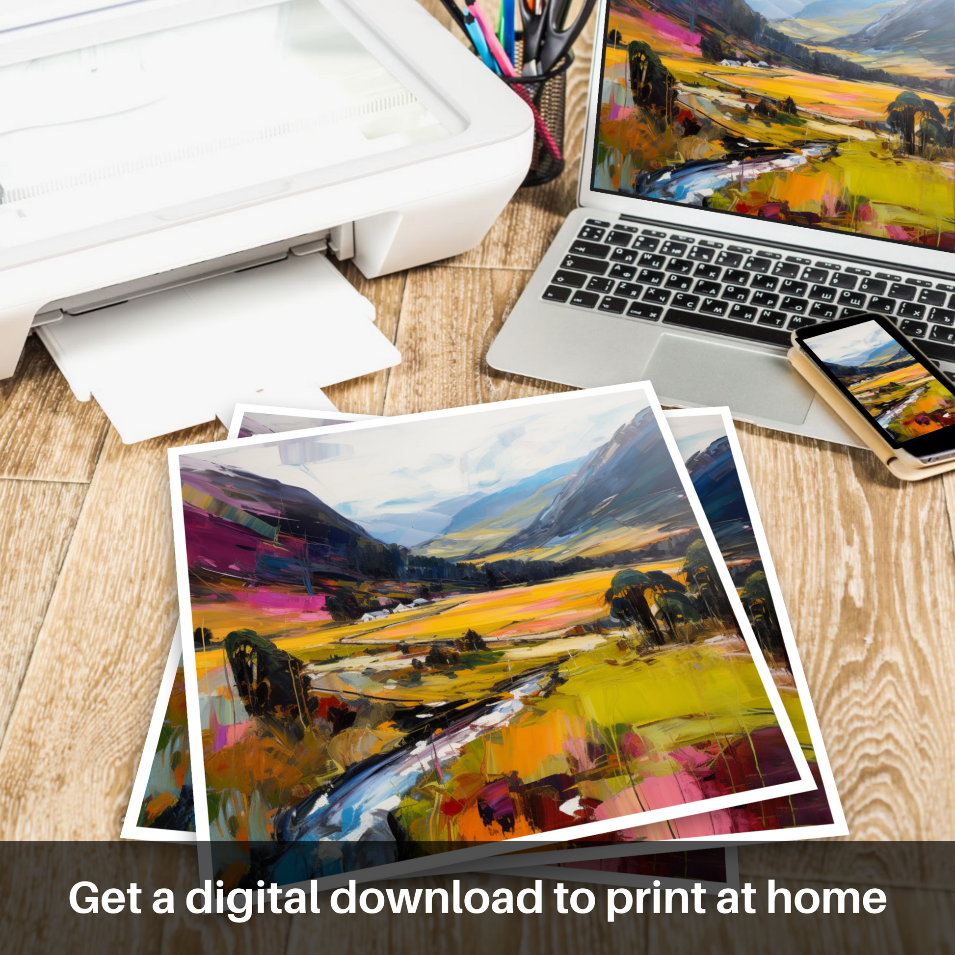 Downloadable and printable picture of Glen Feshie, Highlands