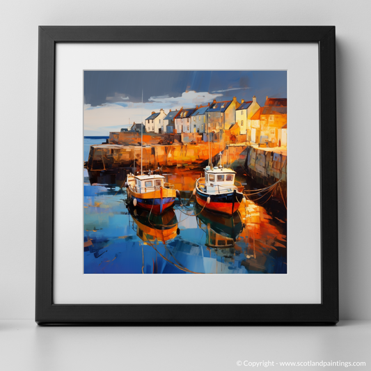 Art Print of Pittenweem Harbour at dusk with a black frame