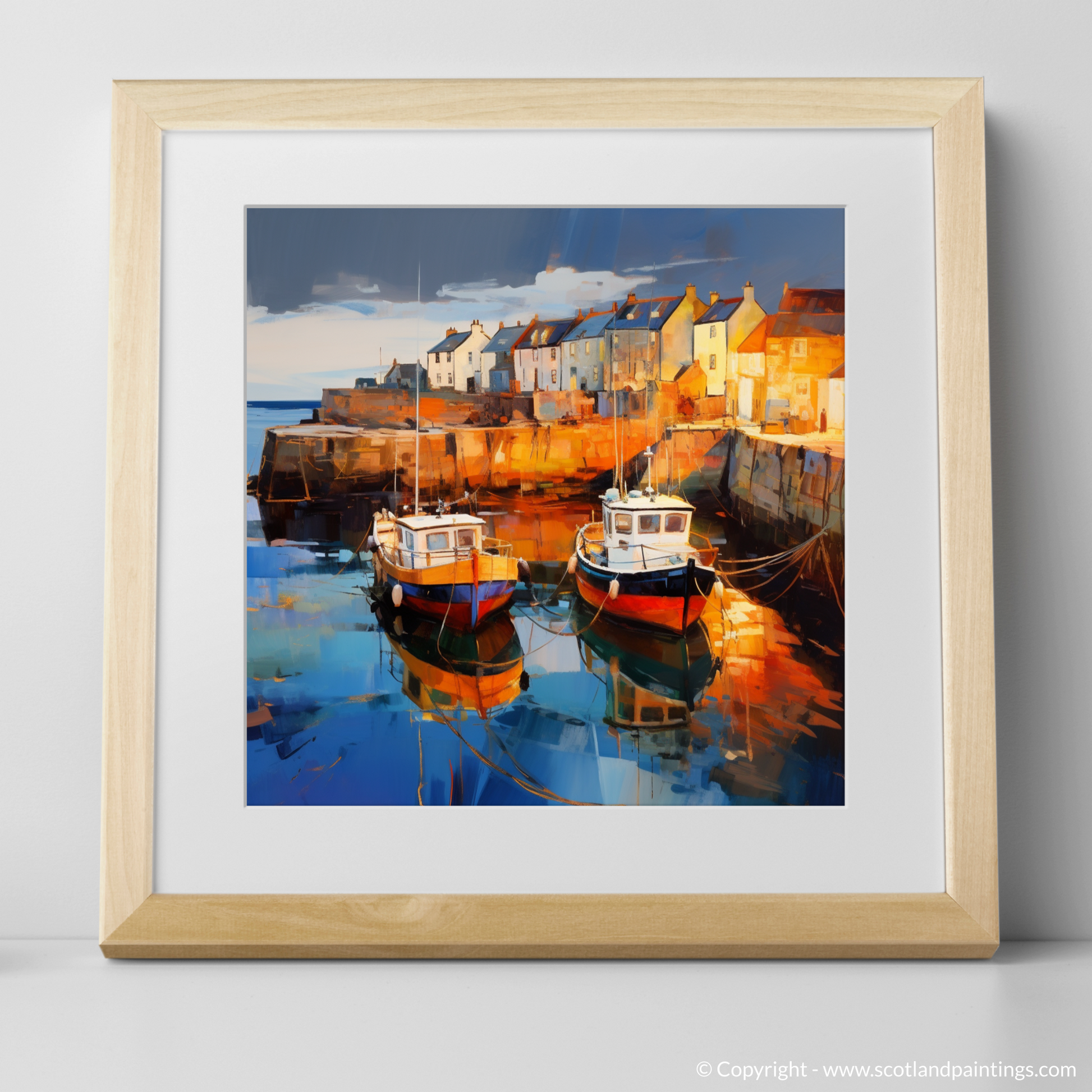 Art Print of Pittenweem Harbour at dusk with a natural frame