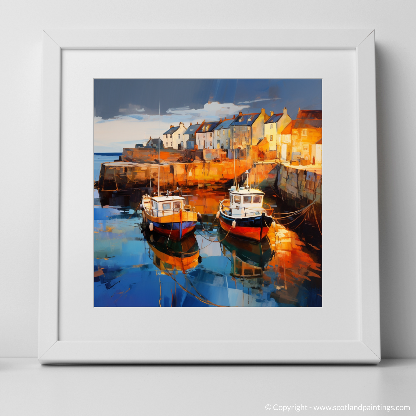 Art Print of Pittenweem Harbour at dusk with a white frame