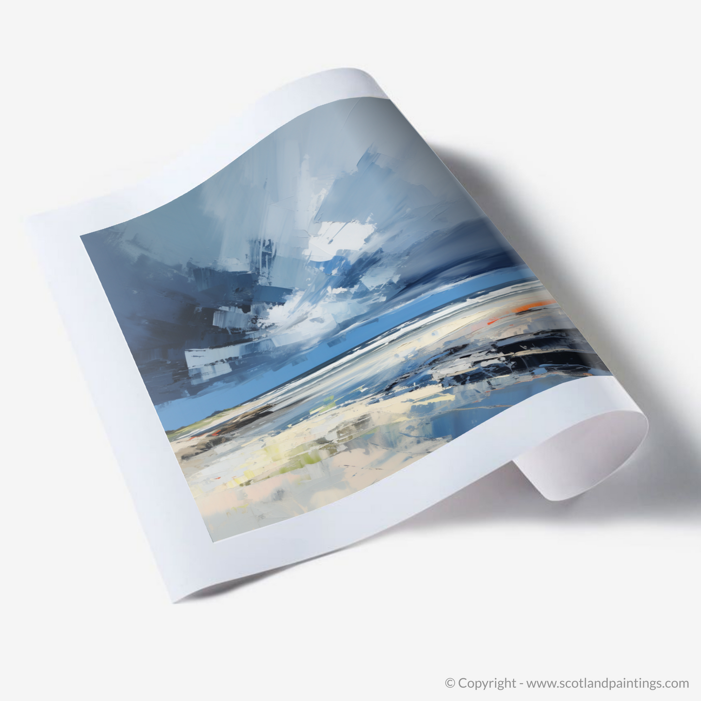 Art Print of St Cyrus Beach with a stormy sky