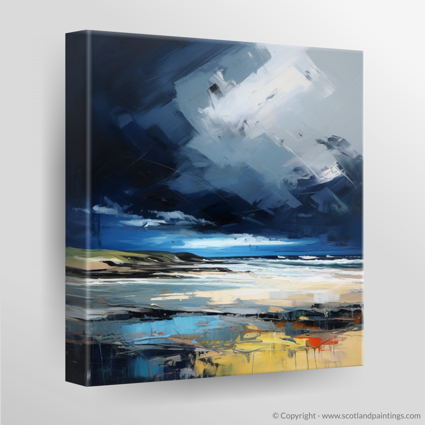 Canvas Print of St Cyrus Beach with a stormy sky