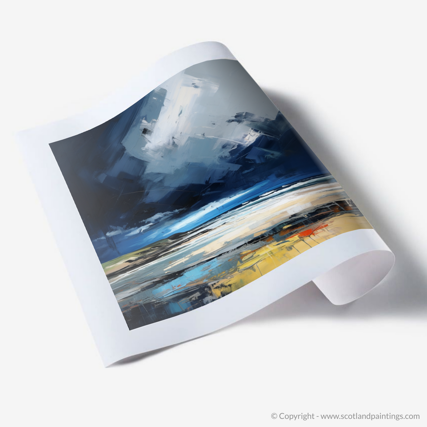 Art Print of St Cyrus Beach with a stormy sky