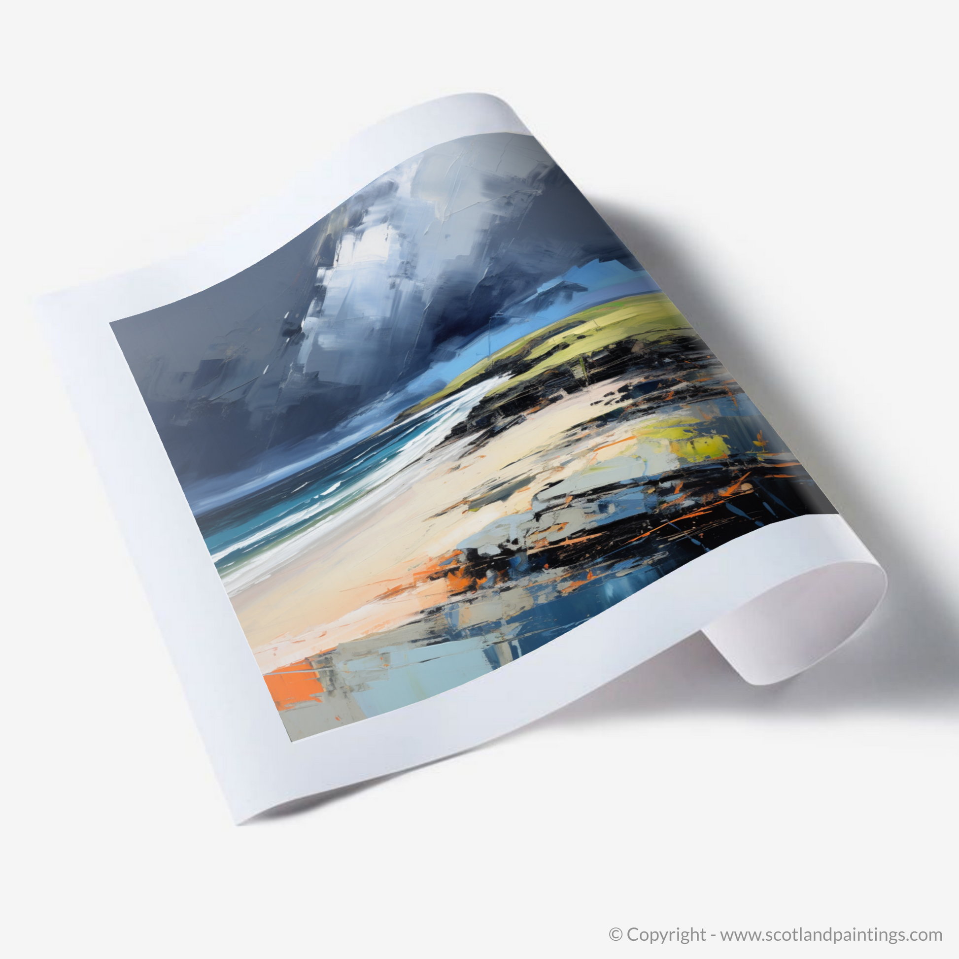 Art Print of St Cyrus Beach with a stormy sky