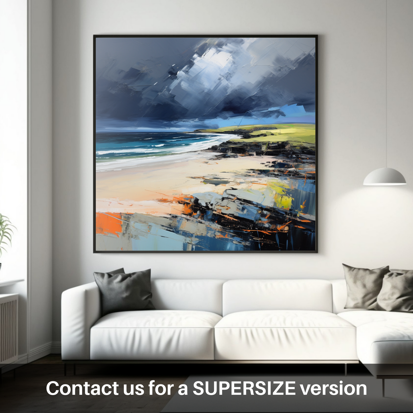 Huge supersize print of St Cyrus Beach with a stormy sky