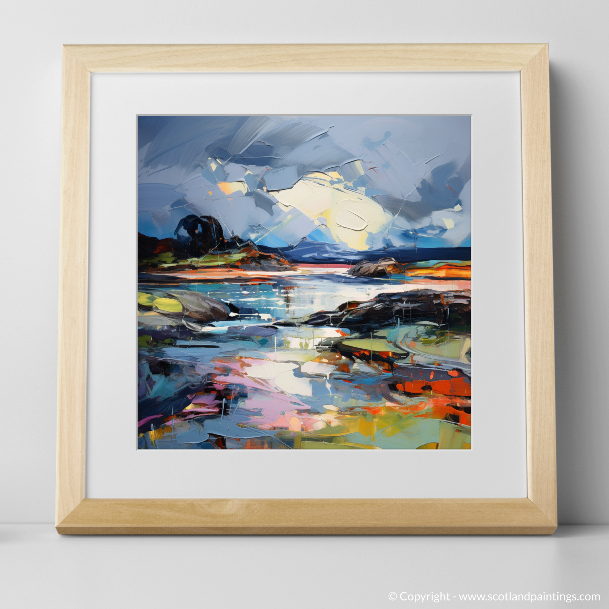 Art Print of Ardtun Bay with a stormy sky with a natural frame