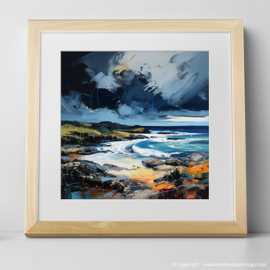 Art Print of Ardtun Bay with a stormy sky with a natural frame