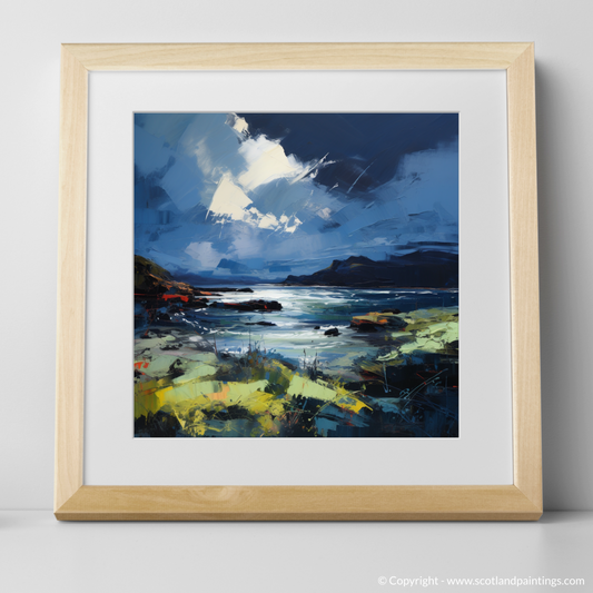 Art Print of Ardtun Bay with a stormy sky with a natural frame