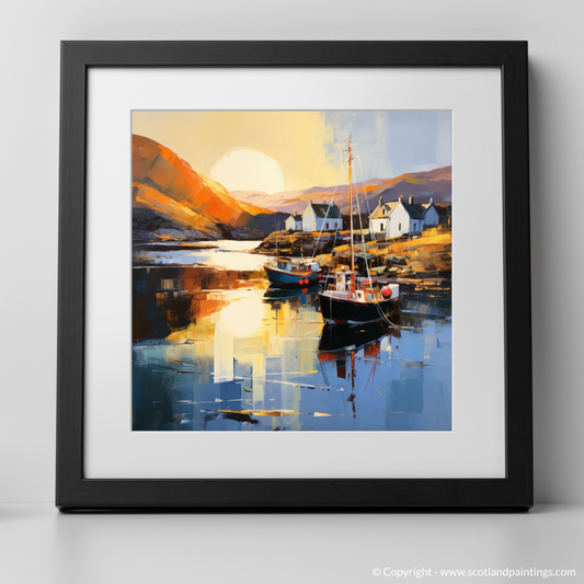 Painting and Art Print of Lochranza Harbour at golden hour. Golden Hour Embrace at Lochranza Harbour.