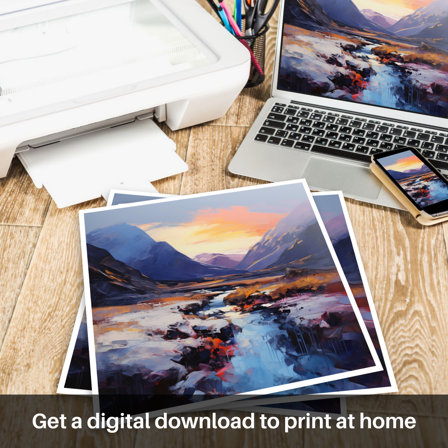 Downloadable and printable picture of Soft twilight on slopes in Glencoe