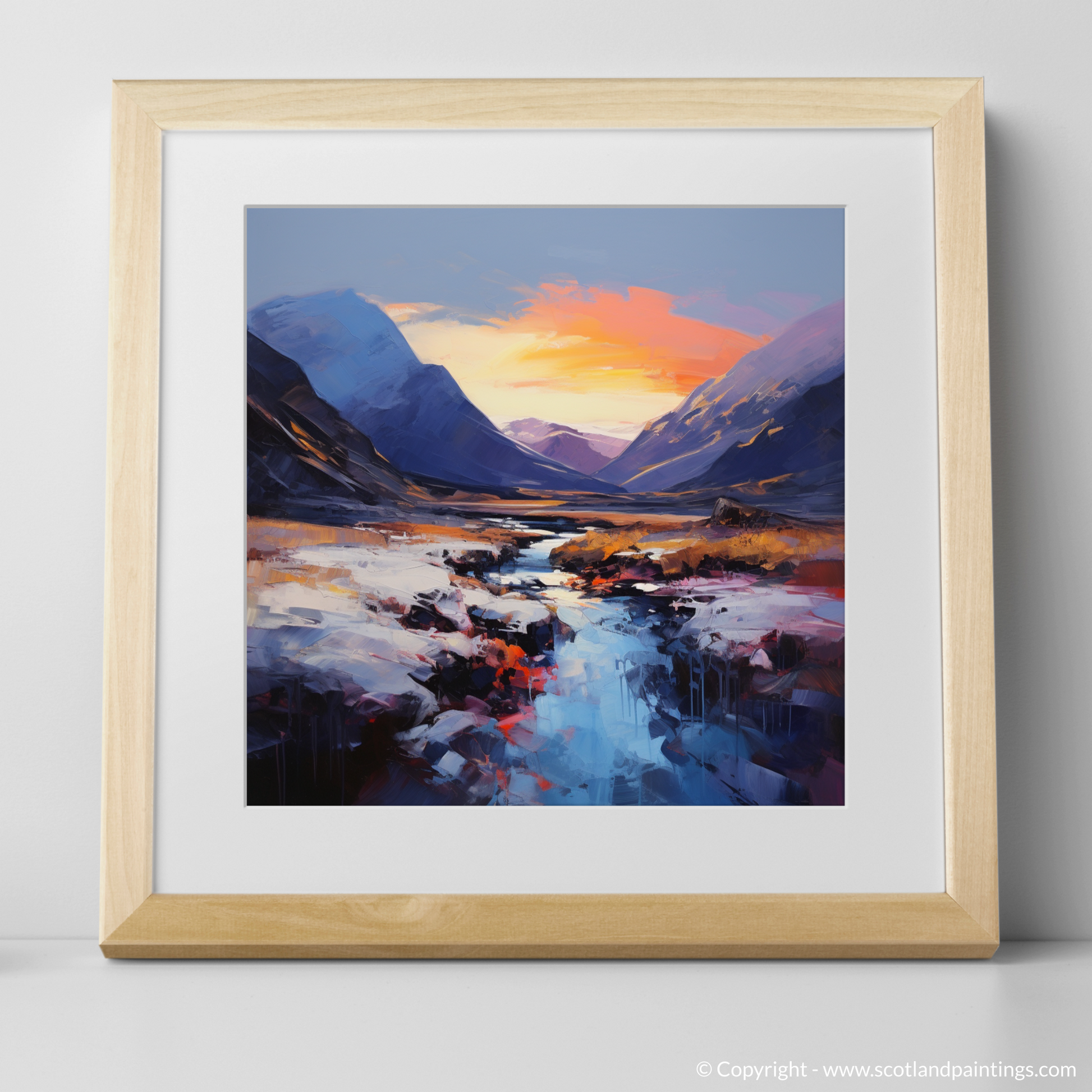 Art Print of Soft twilight on slopes in Glencoe with a natural frame
