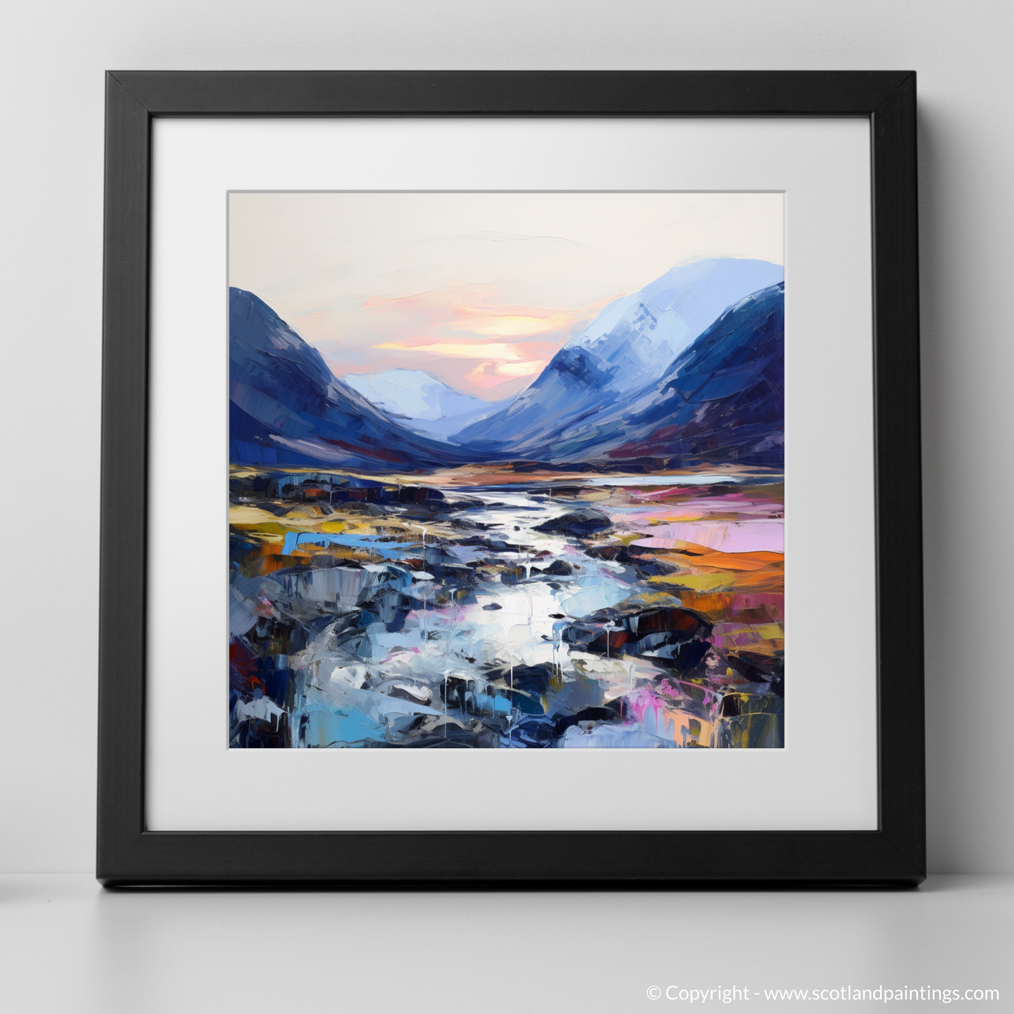 Art Print of Soft twilight on slopes in Glencoe with a black frame