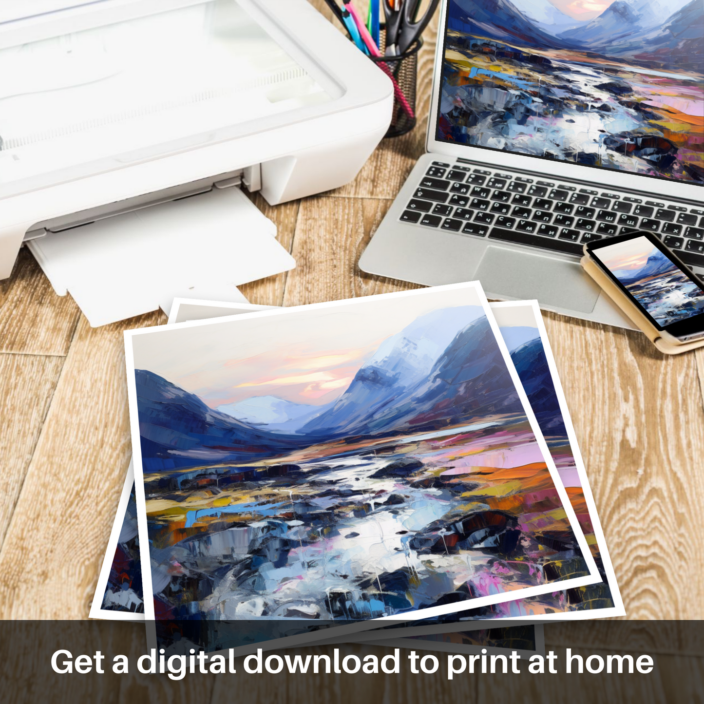 Downloadable and printable picture of Soft twilight on slopes in Glencoe