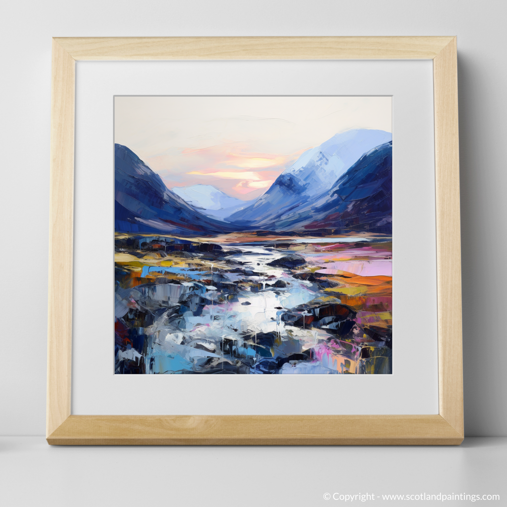 Art Print of Soft twilight on slopes in Glencoe with a natural frame