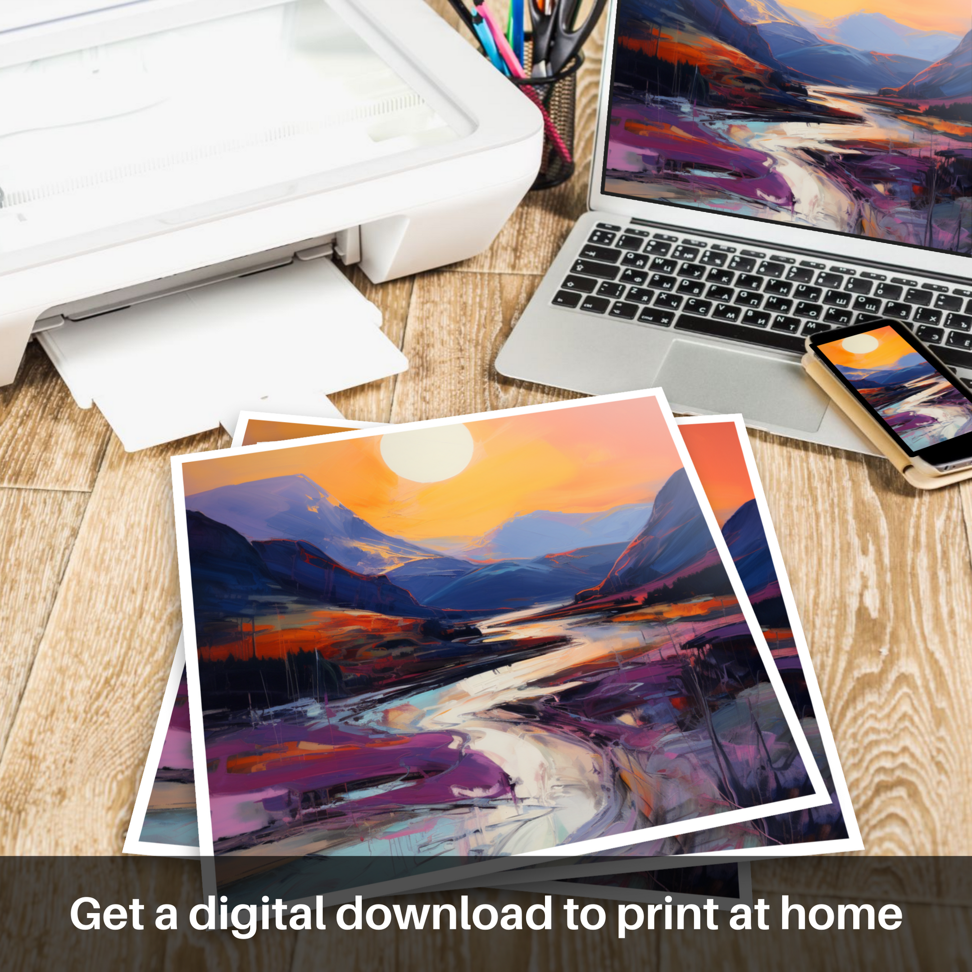 Downloadable and printable picture of Soft twilight on slopes in Glencoe