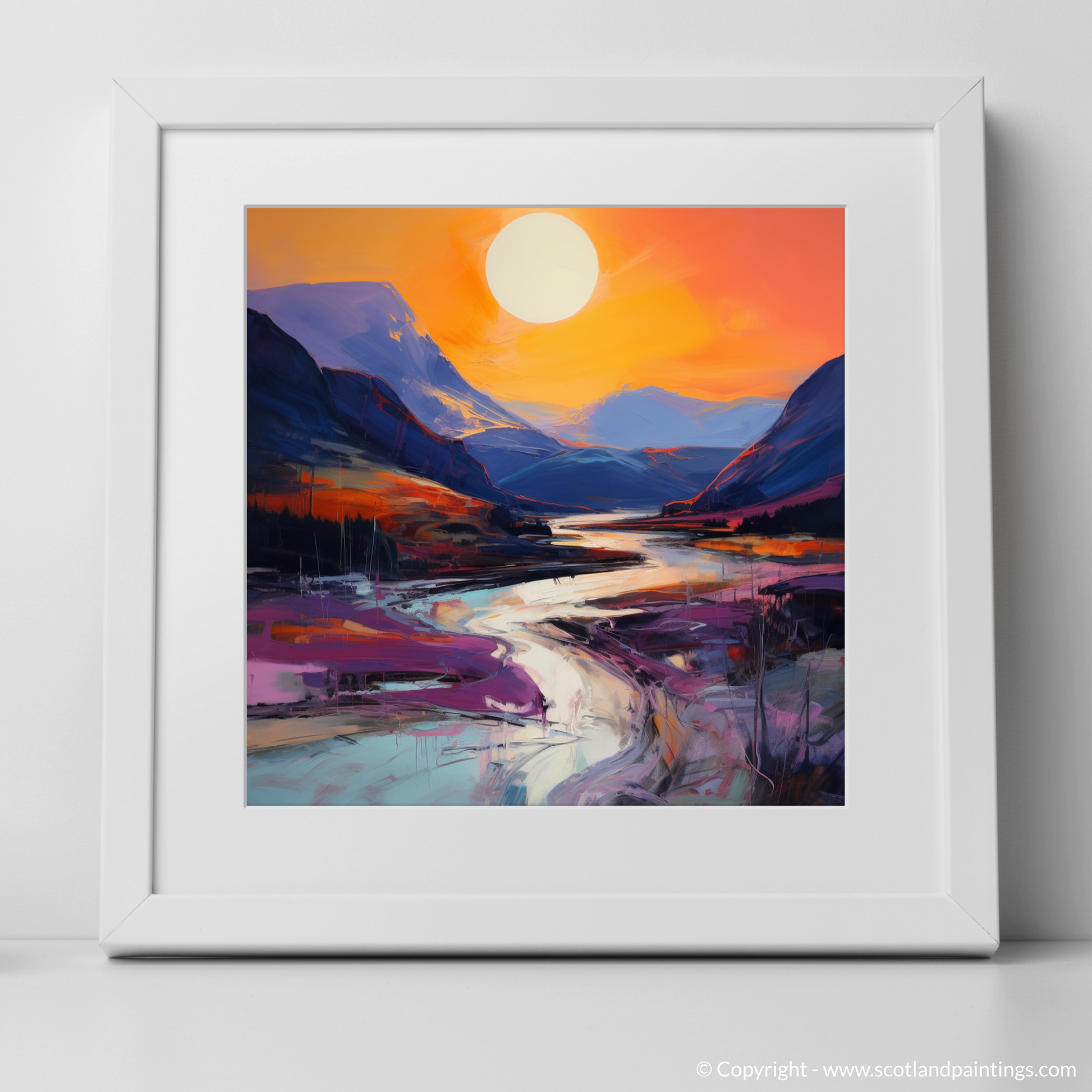 Art Print of Soft twilight on slopes in Glencoe with a white frame