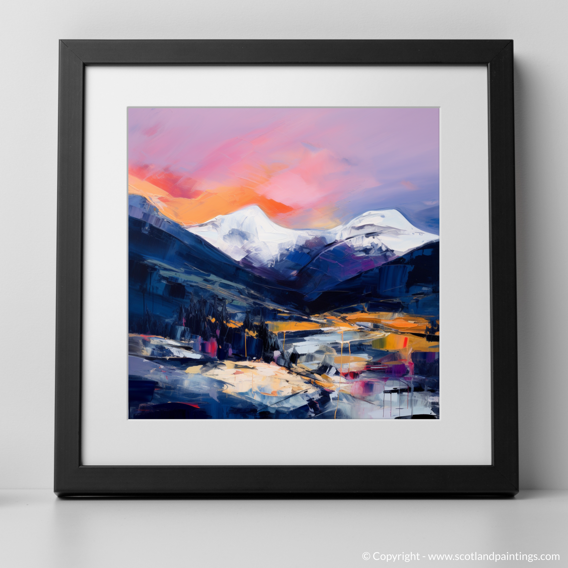 Art Print of Soft twilight on slopes in Glencoe with a black frame