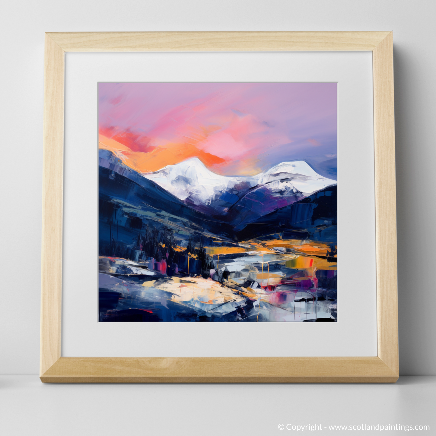 Art Print of Soft twilight on slopes in Glencoe with a natural frame