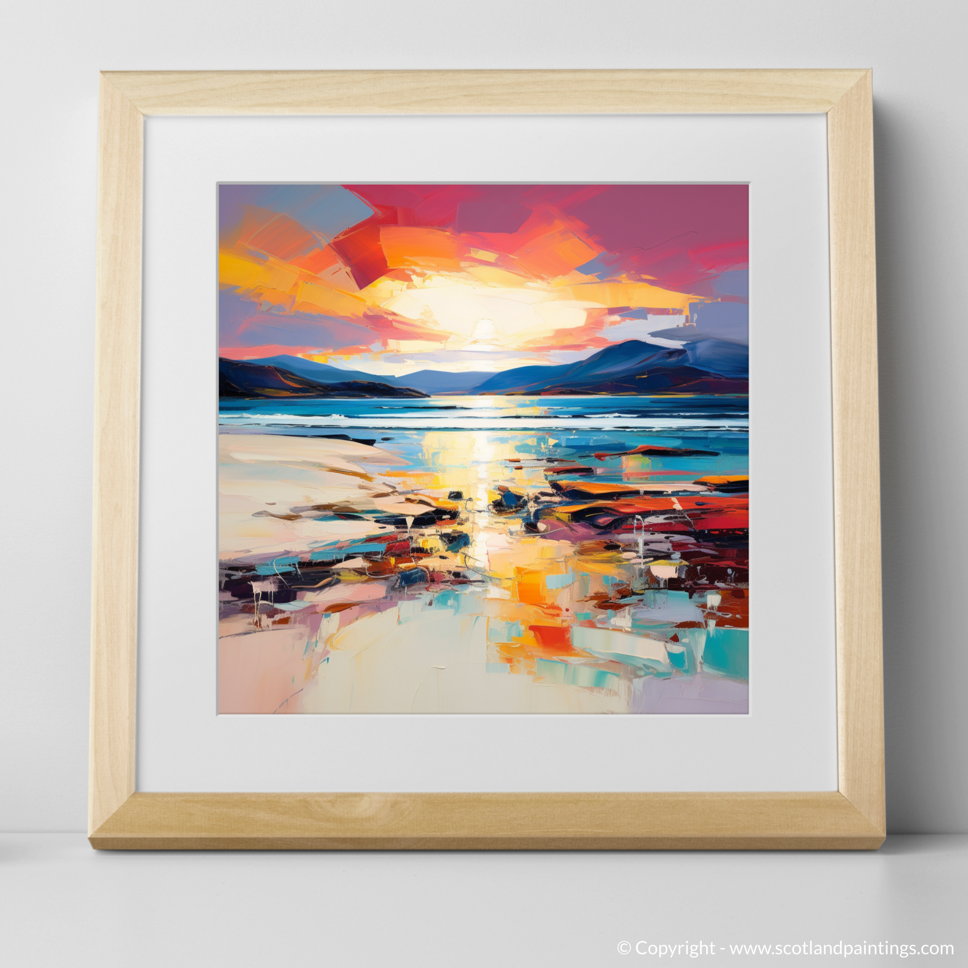 Art Print of Luskentyre Beach at sunset with a natural frame