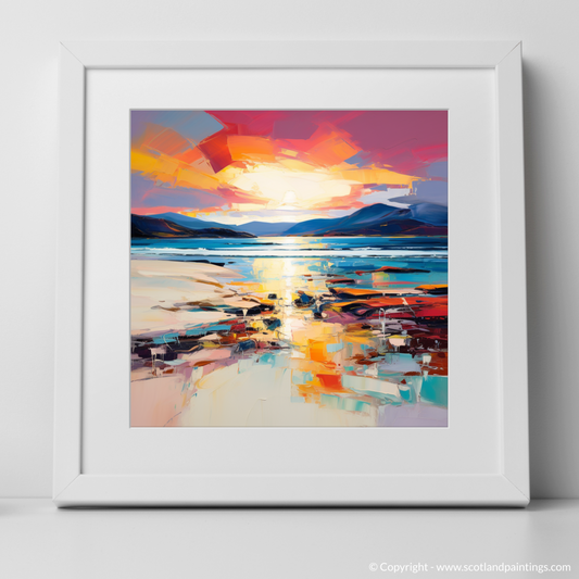 Art Print of Luskentyre Beach at sunset with a white frame