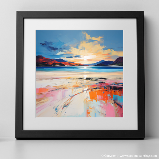 Art Print of Luskentyre Beach at sunset with a black frame