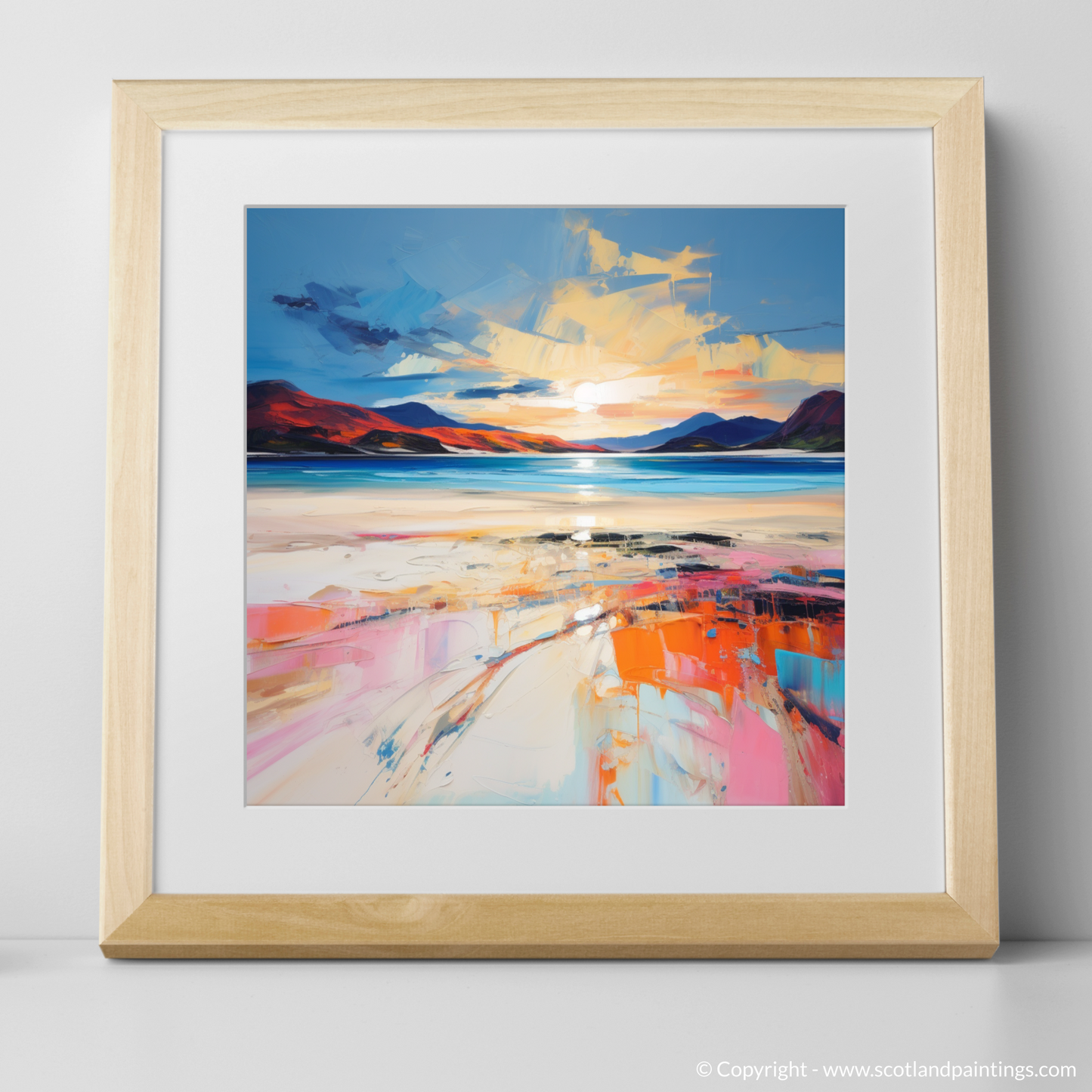 Art Print of Luskentyre Beach at sunset with a natural frame