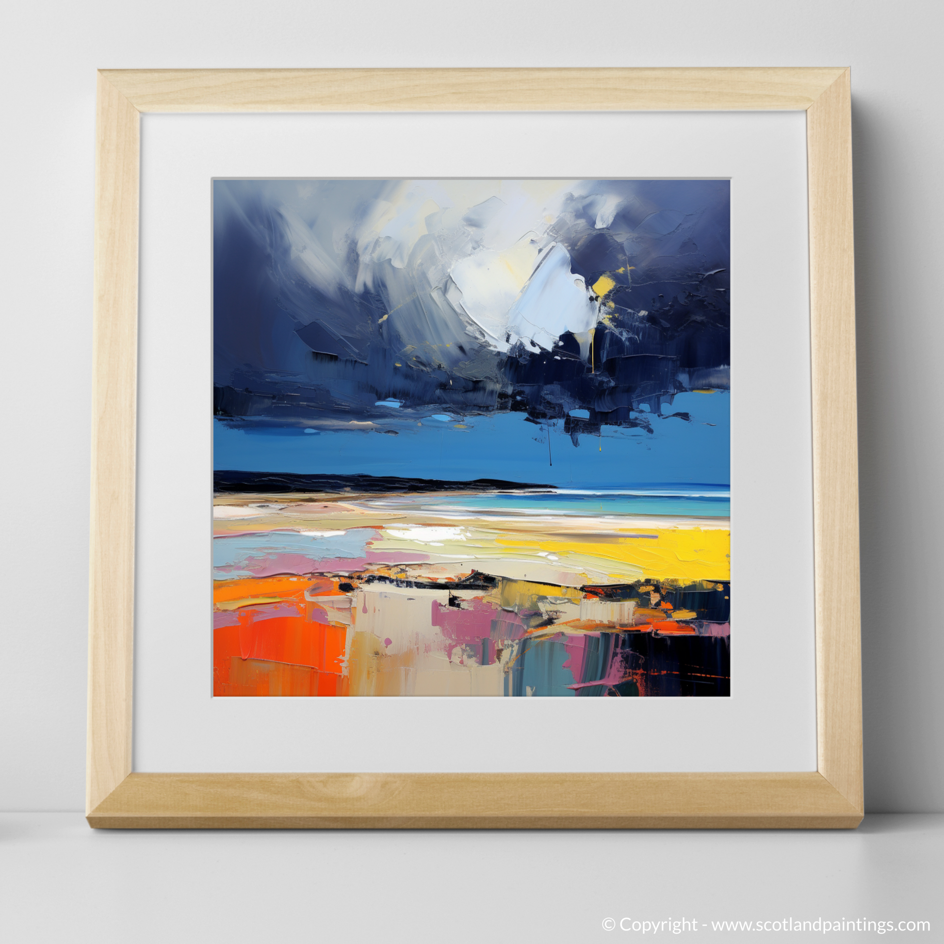 Art Print of West Sands with a stormy sky with a natural frame