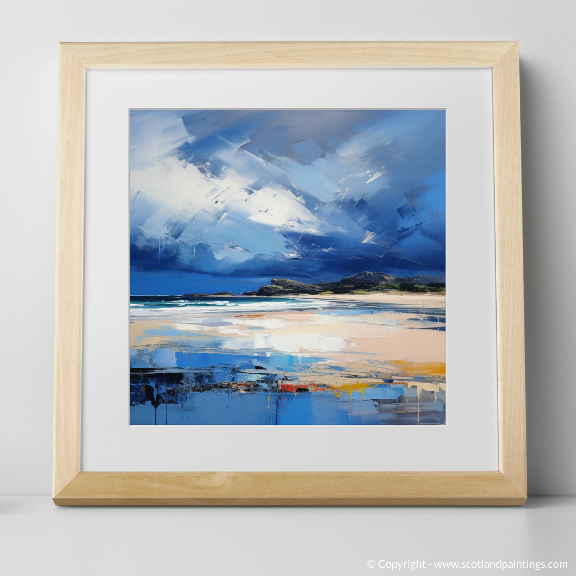 Art Print of West Sands with a stormy sky with a natural frame