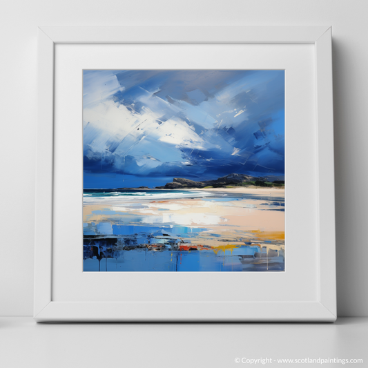 Art Print of West Sands with a stormy sky with a white frame