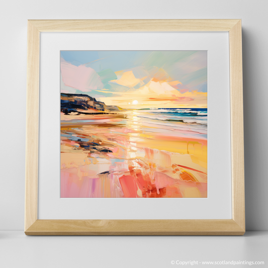 Art Print of Balmedie Beach at golden hour with a natural frame