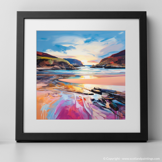 Art Print of Sandwood Bay at dusk with a black frame