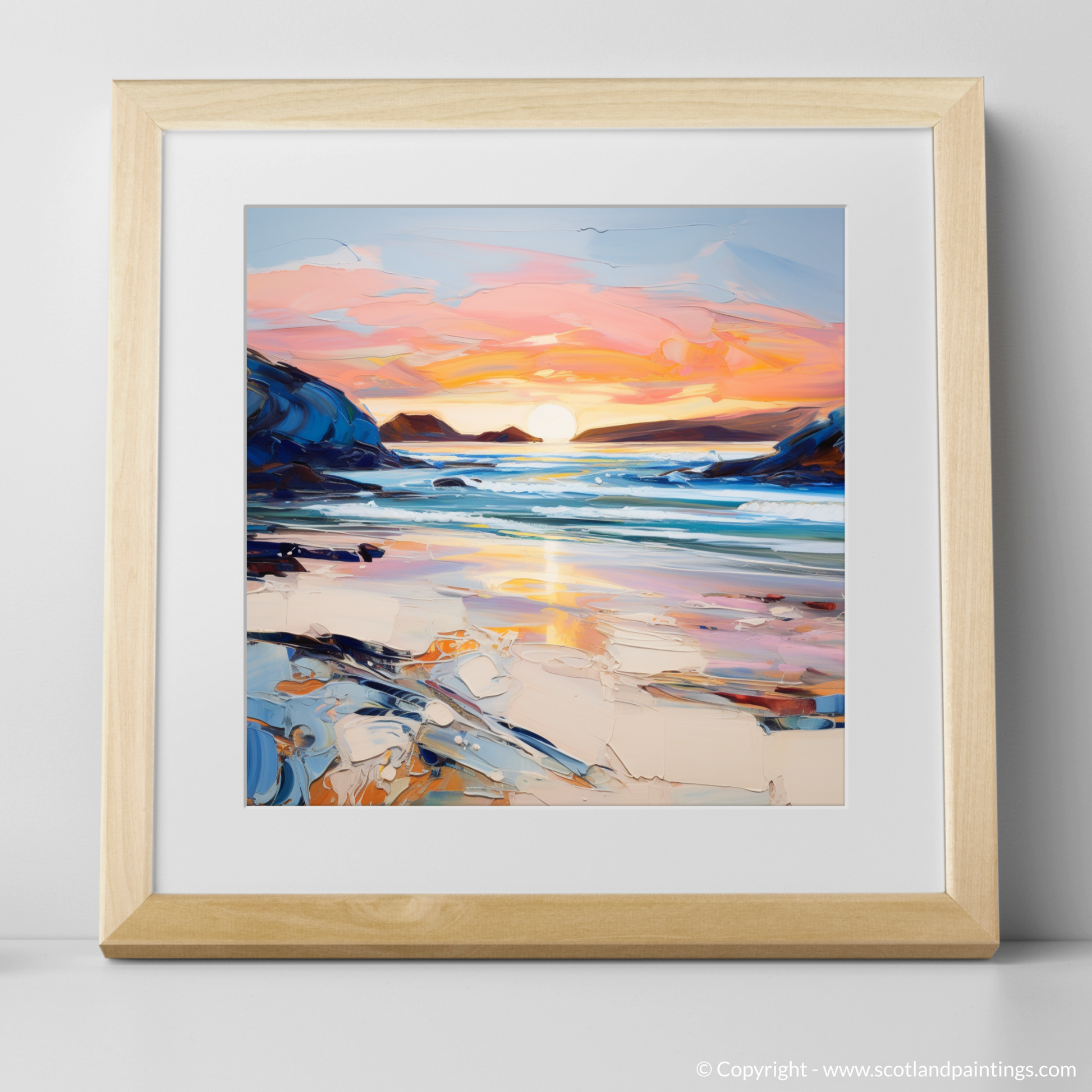 Art Print of Sandwood Bay at dusk with a natural frame