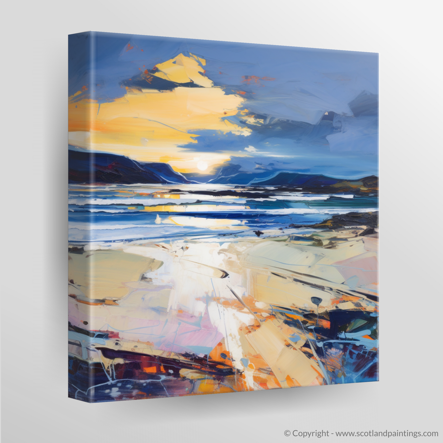 Painting and Art Print of Scarista Beach at dusk. Dusk Embrace at Scarista Beach.