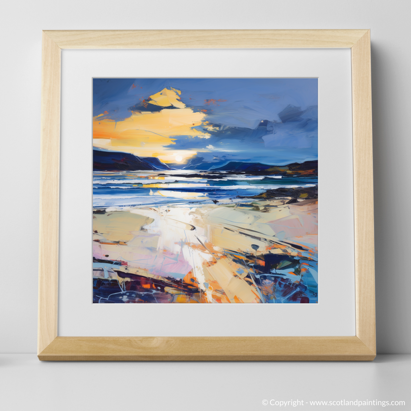 Painting and Art Print of Scarista Beach at dusk. Dusk Embrace at Scarista Beach.