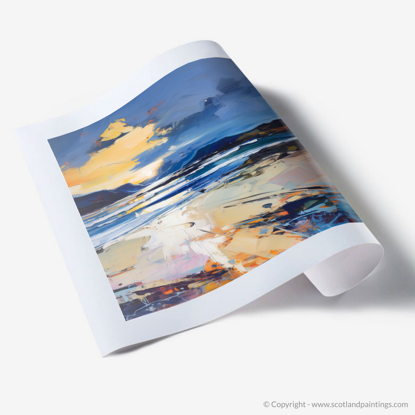 Painting and Art Print of Scarista Beach at dusk. Dusk Embrace at Scarista Beach.