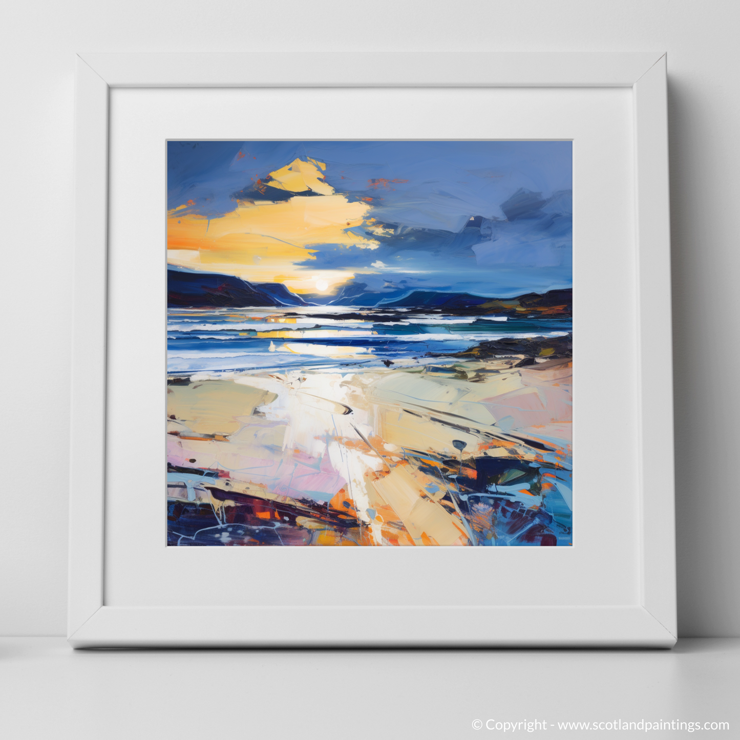 Painting and Art Print of Scarista Beach at dusk. Dusk Embrace at Scarista Beach.