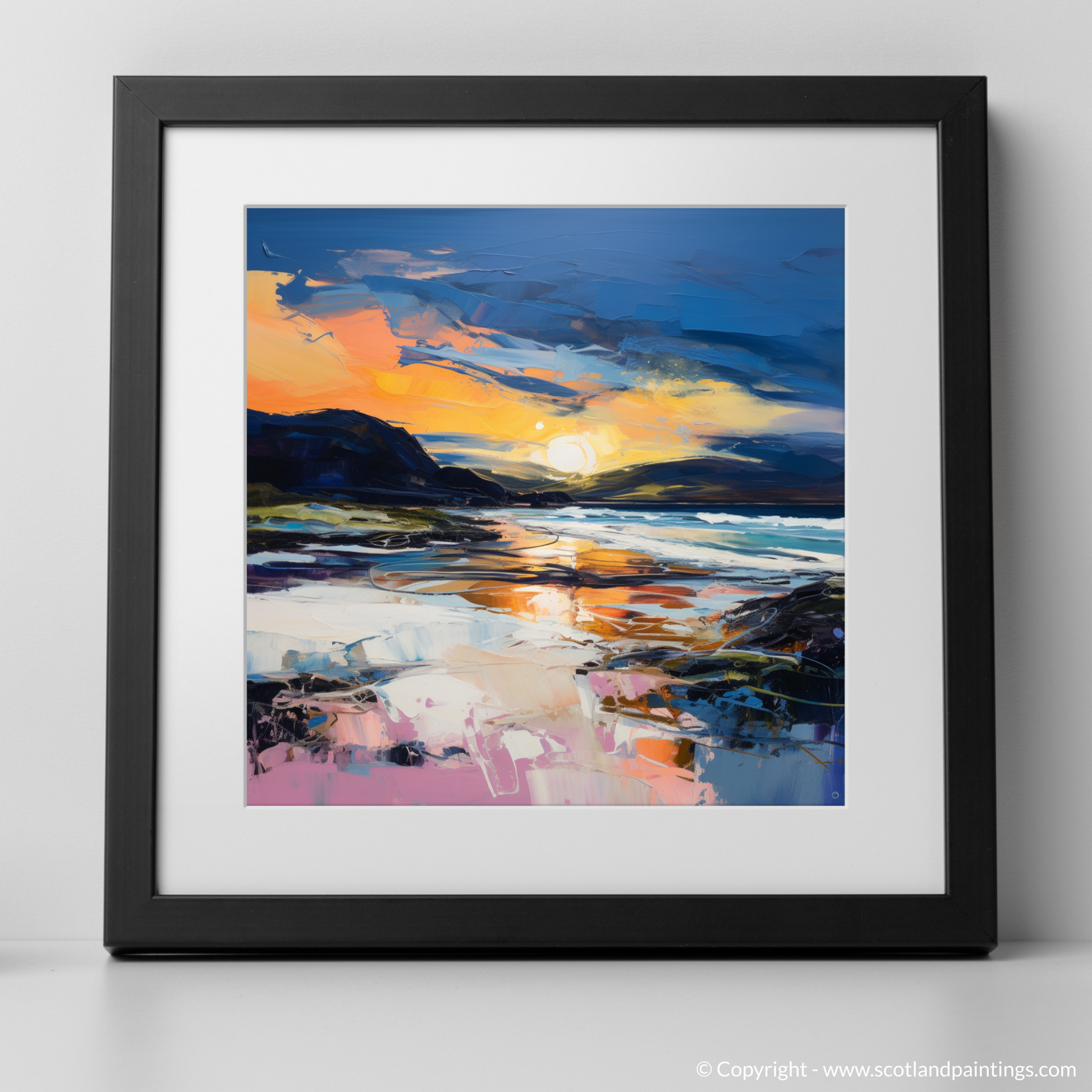 Art Print of Scarista Beach at dusk with a black frame