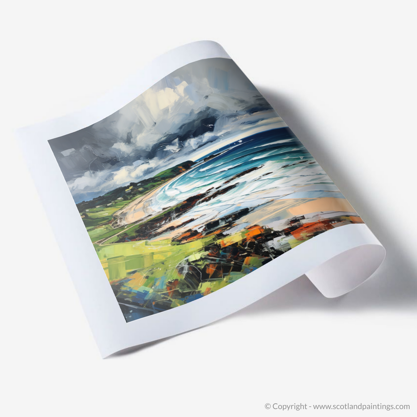 Art Print of Coldingham Bay with a stormy sky