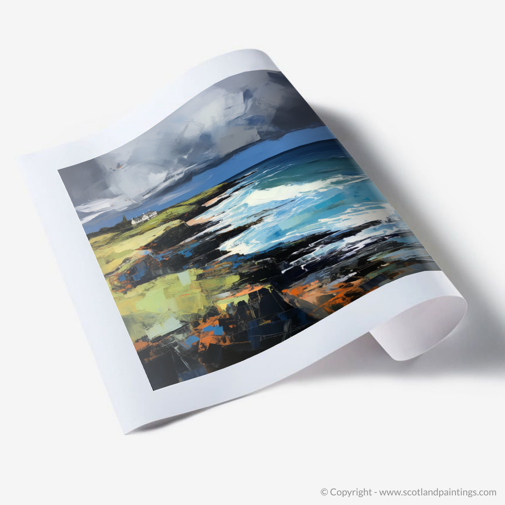 Art Print of Coldingham Bay with a stormy sky
