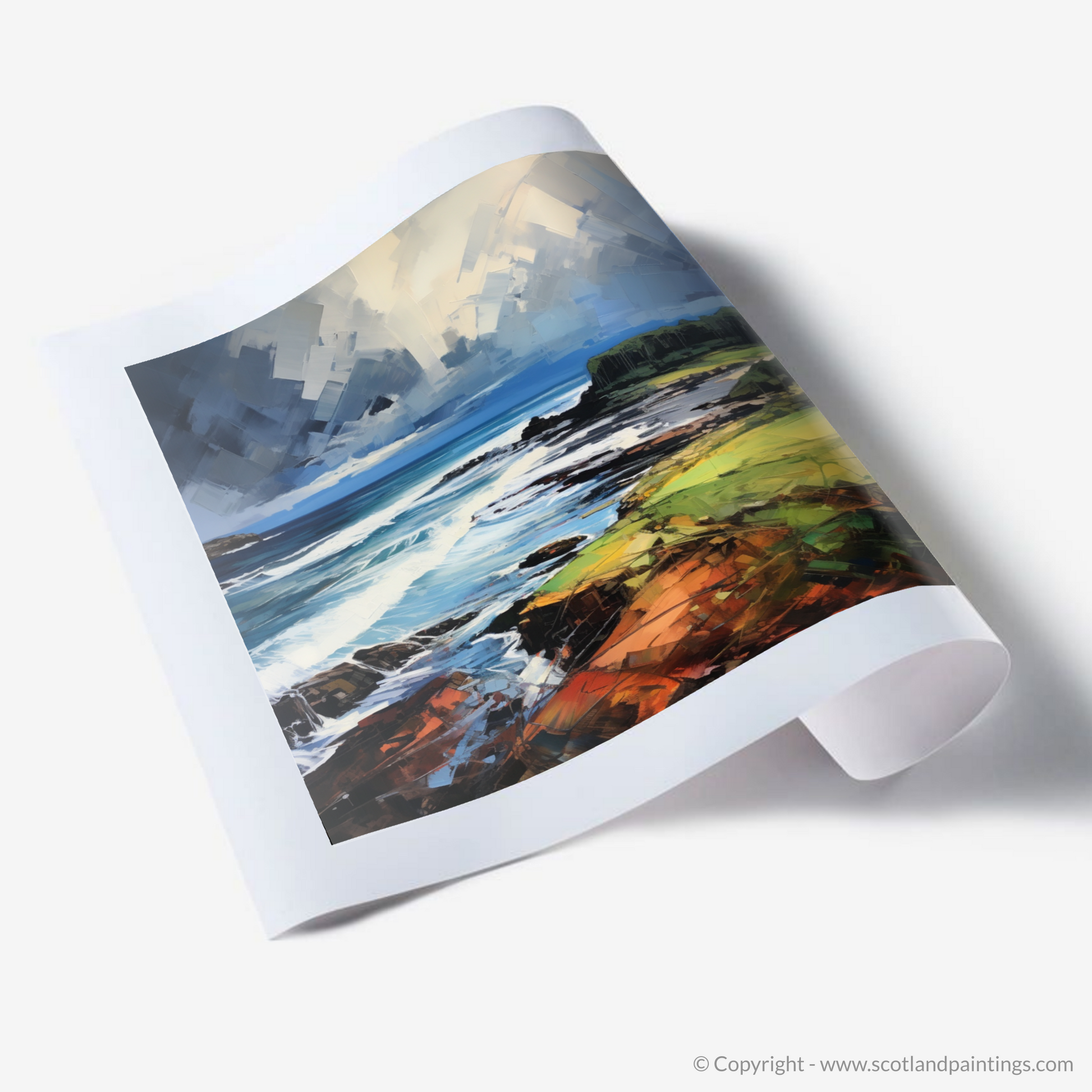 Art Print of Coldingham Bay with a stormy sky