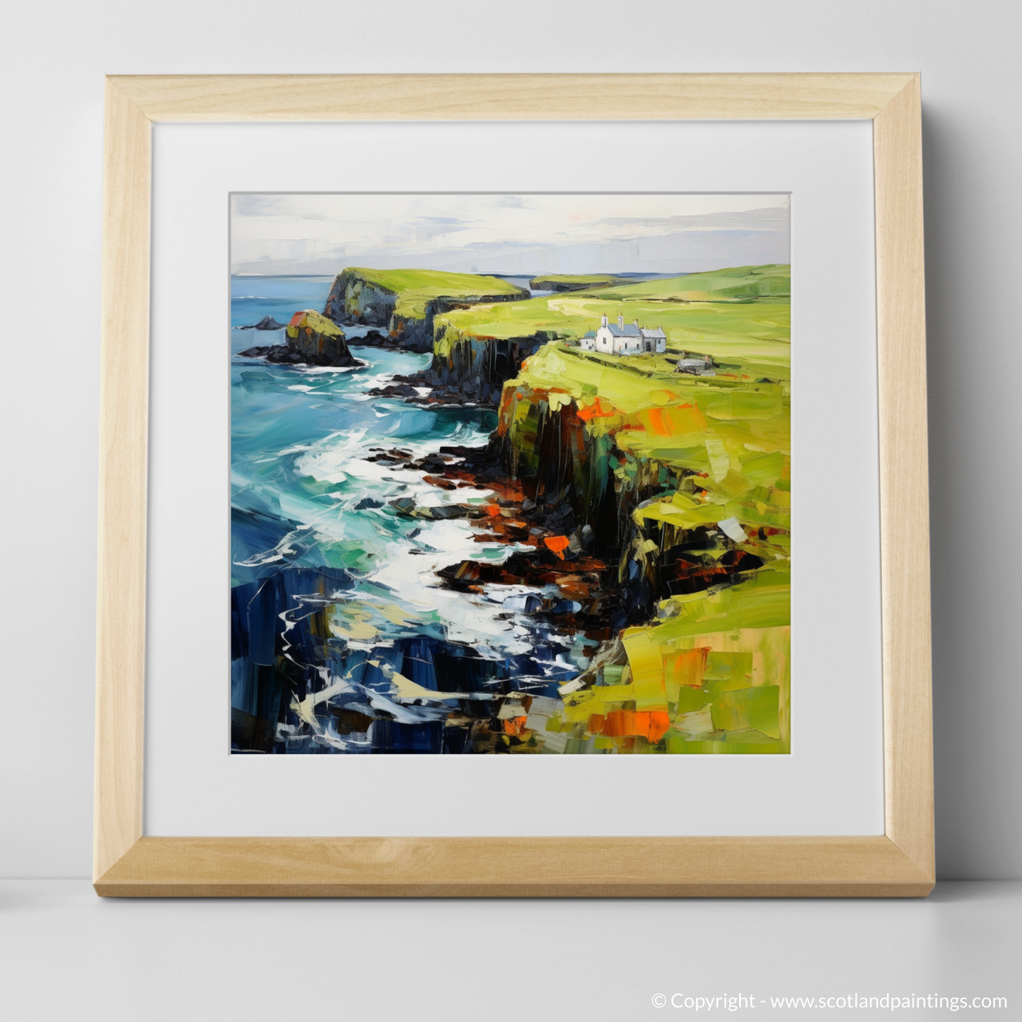 Art Print of Shetland, North of mainland Scotland with a natural frame