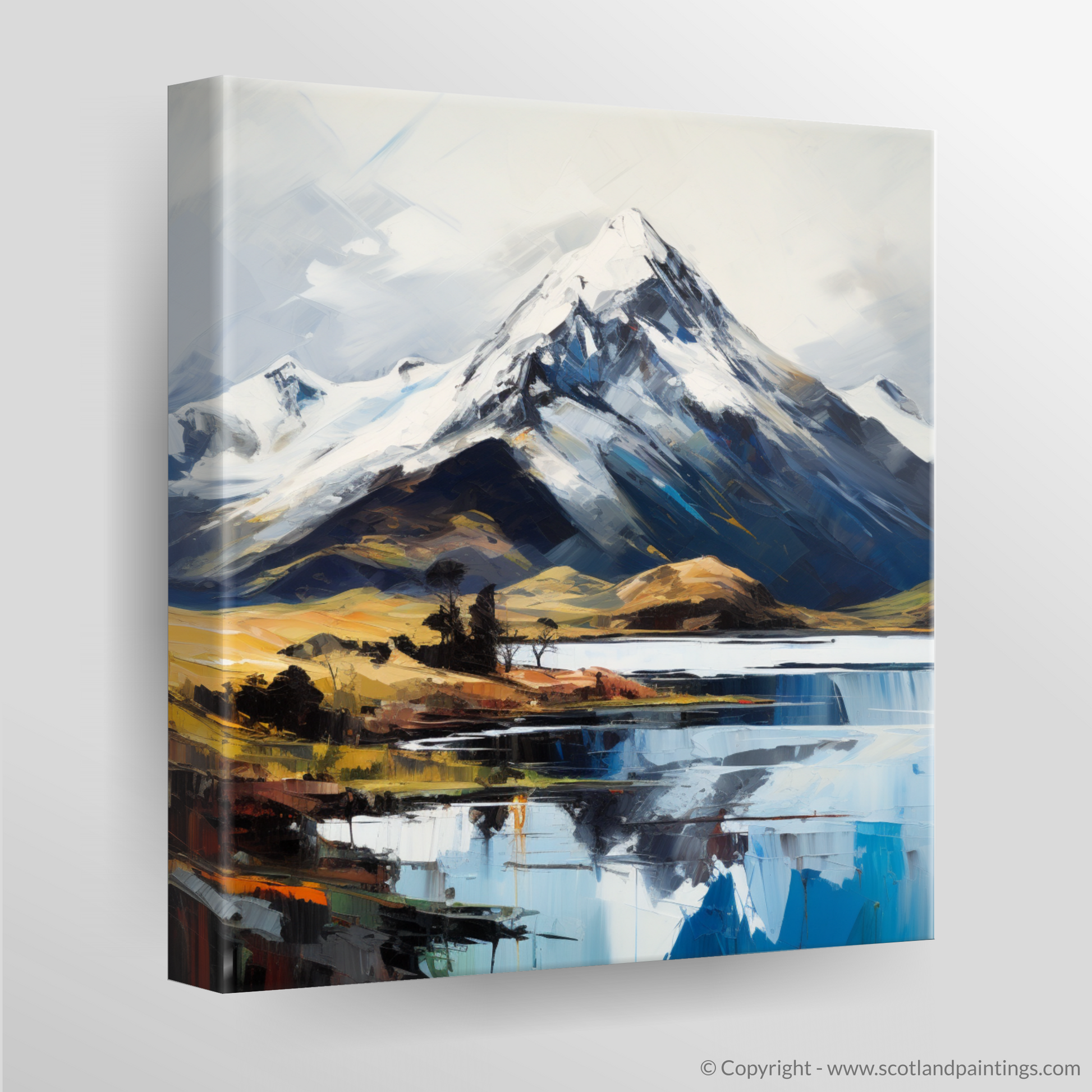 Canvas Print of Snow-capped peaks overlooking Loch Lomond