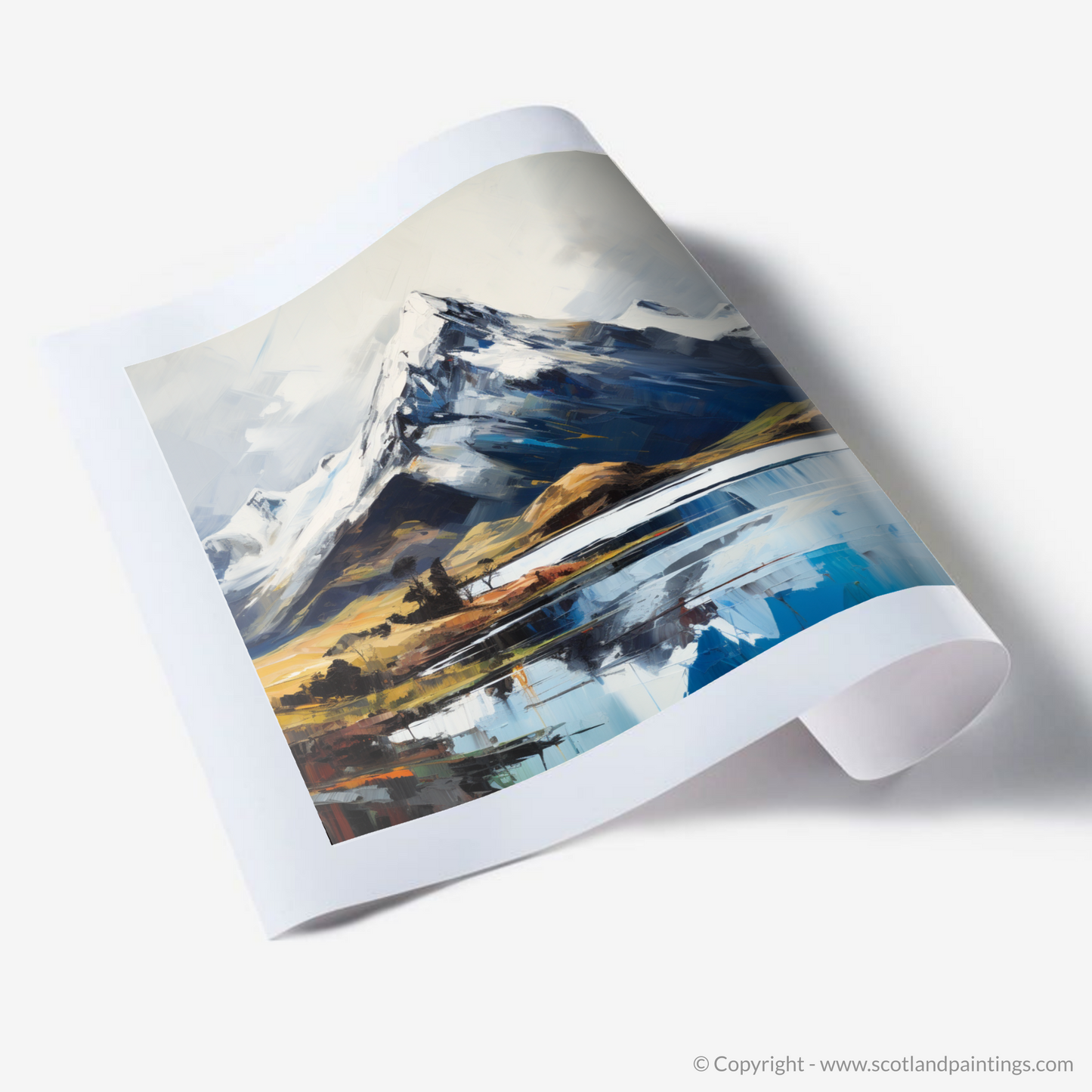 Art Print of Snow-capped peaks overlooking Loch Lomond