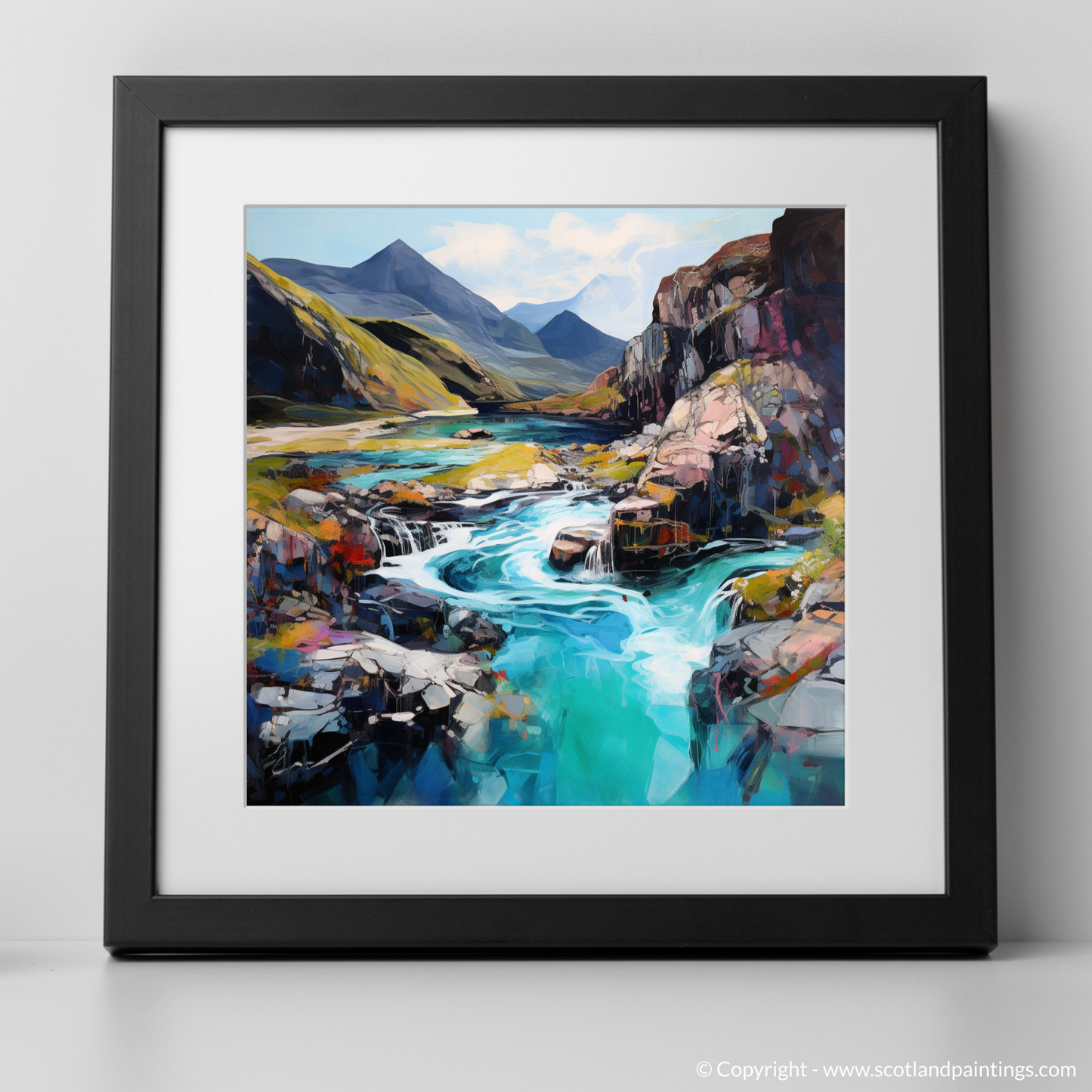 Art Print of The Fairy Pools, Isle of Skye with a black frame