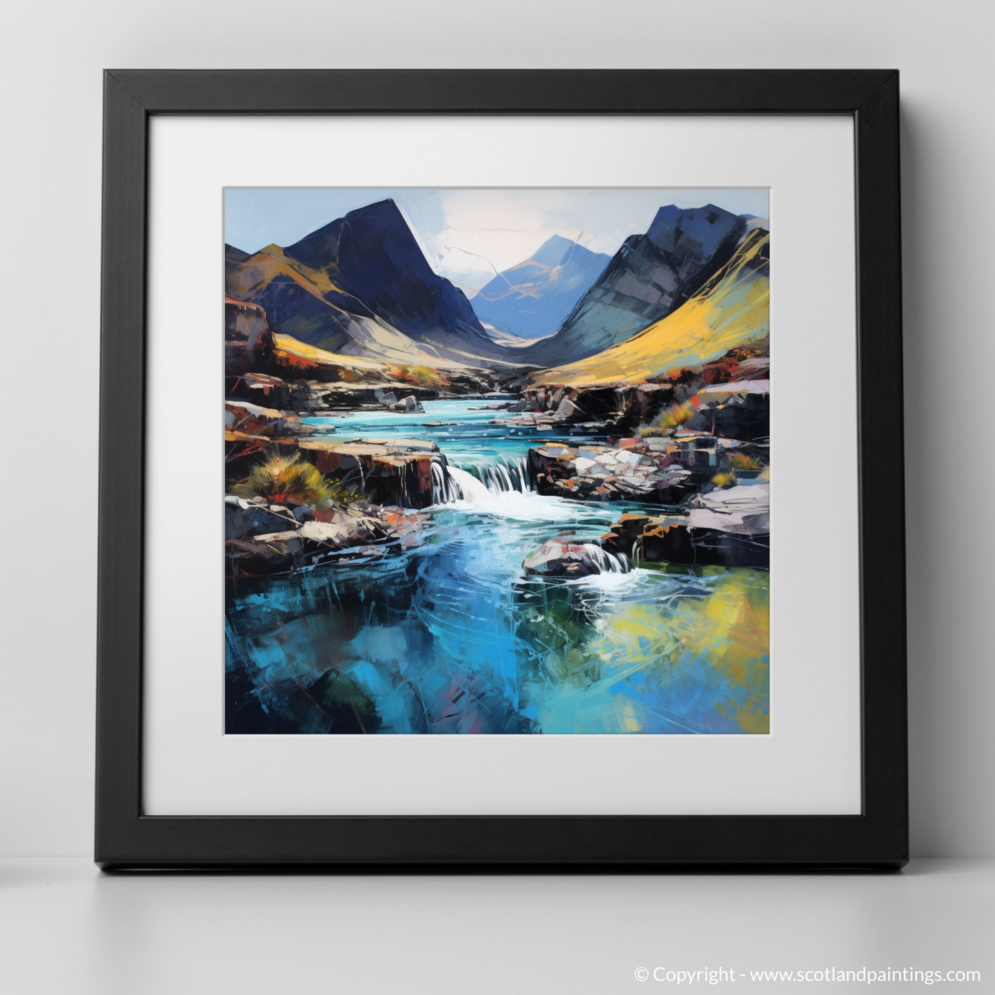 Art Print of The Fairy Pools, Isle of Skye with a black frame