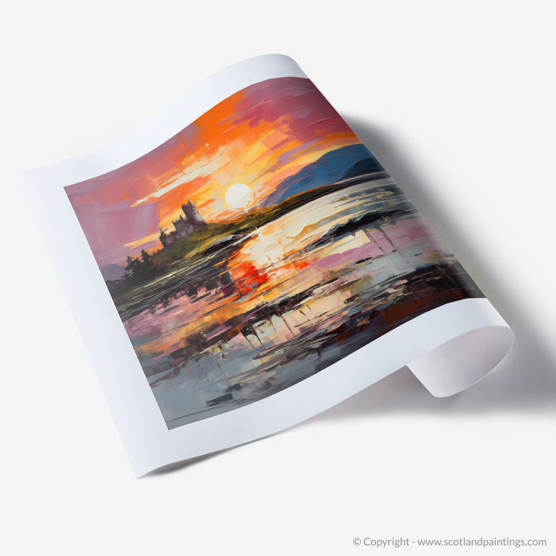Art Print of Castle Stalker Bay at sunset