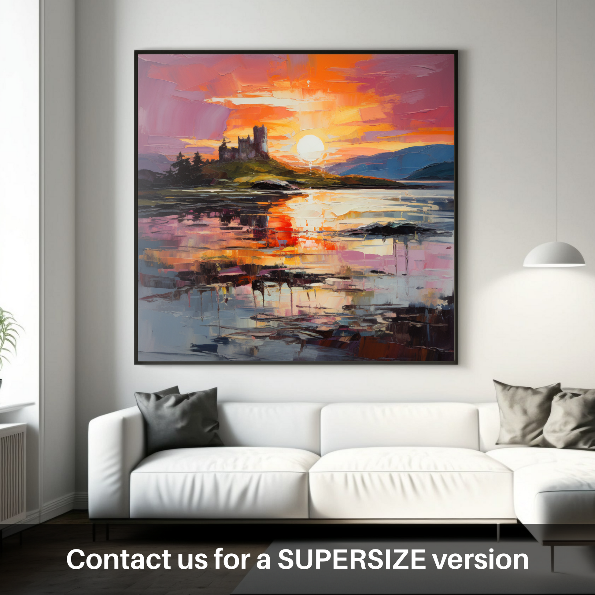 Huge supersize print of Castle Stalker Bay at sunset