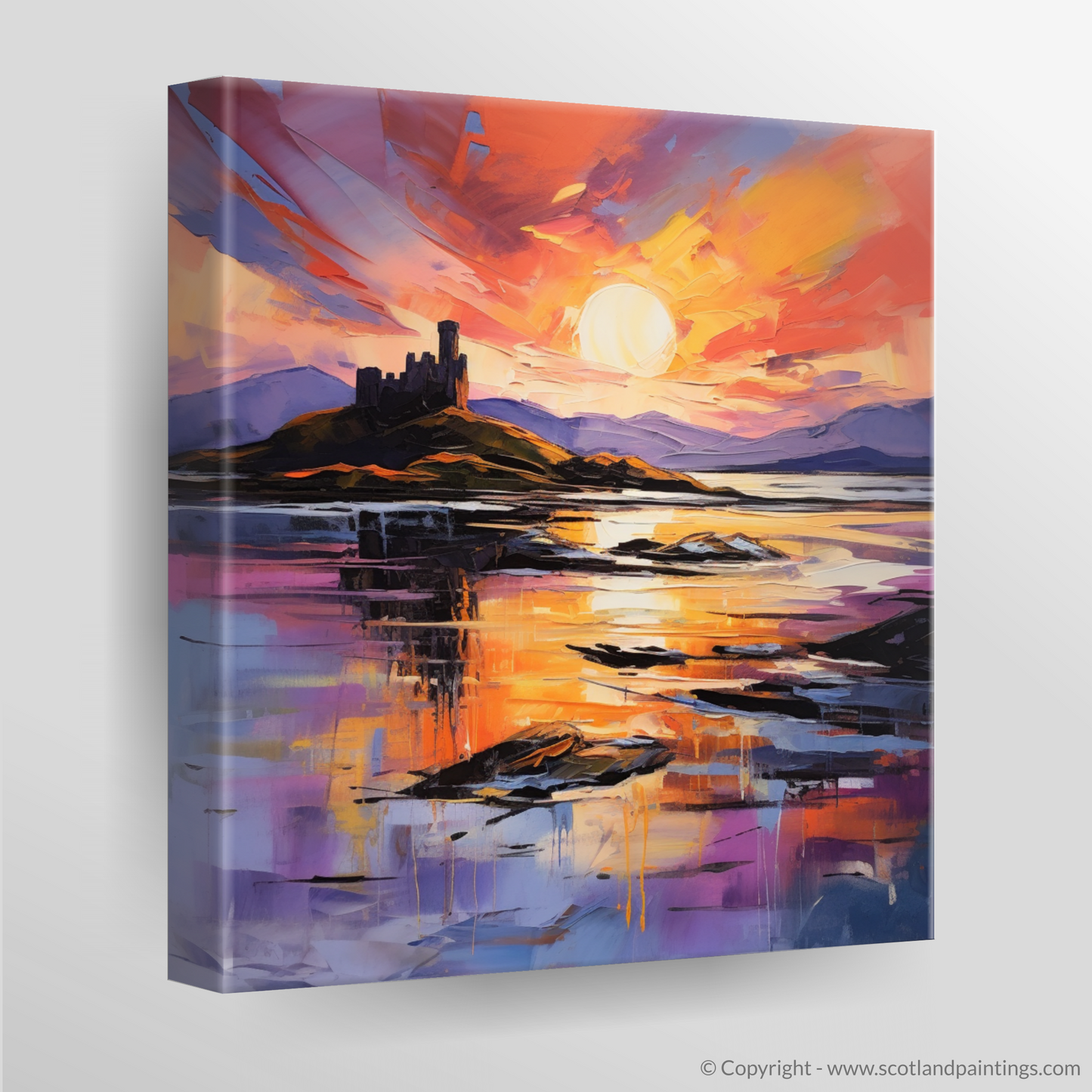 Canvas Print of Castle Stalker Bay at sunset