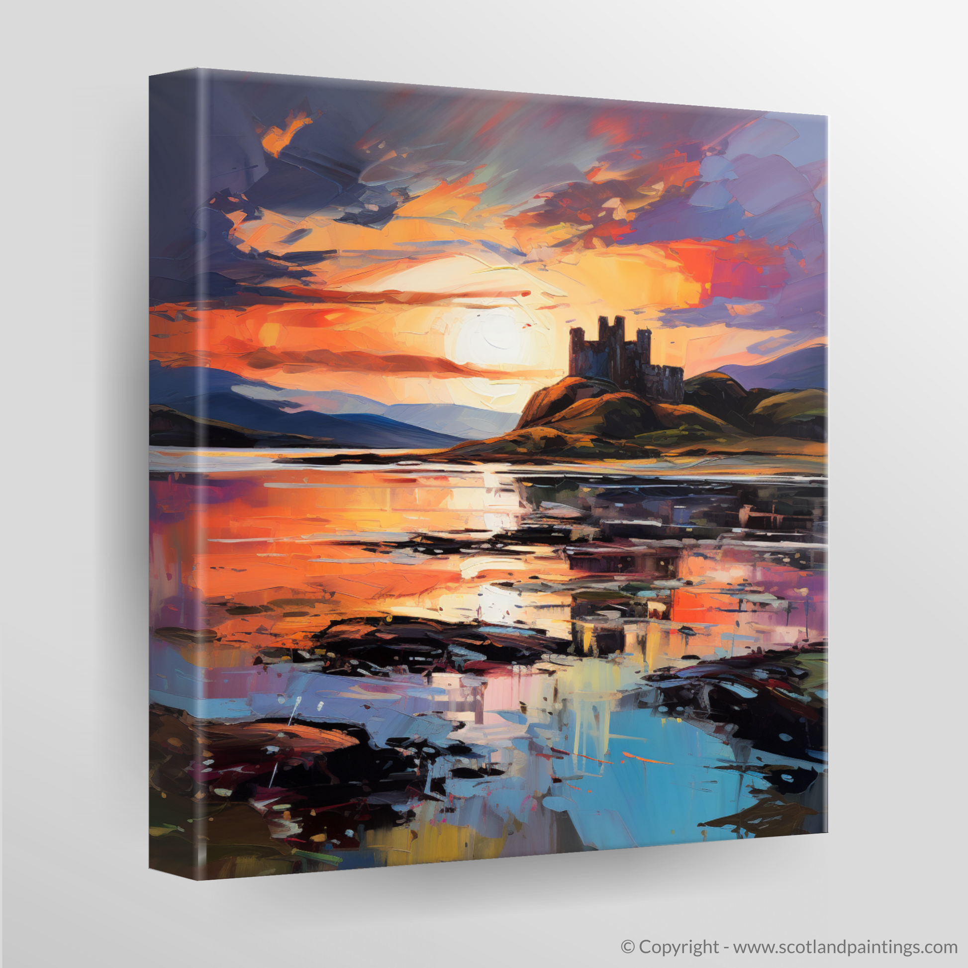 Canvas Print of Castle Stalker Bay at sunset